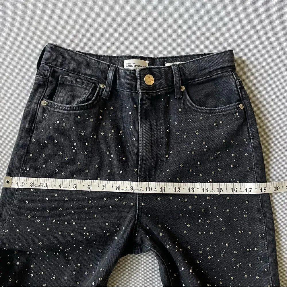 Flared Cropped Black Rhinestone Capri Jeans Size 6S